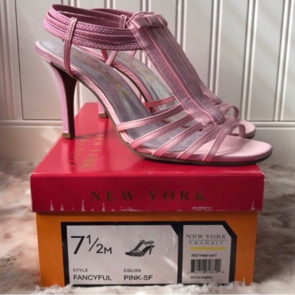 New York Transit Pink Satin Heeled Sandals